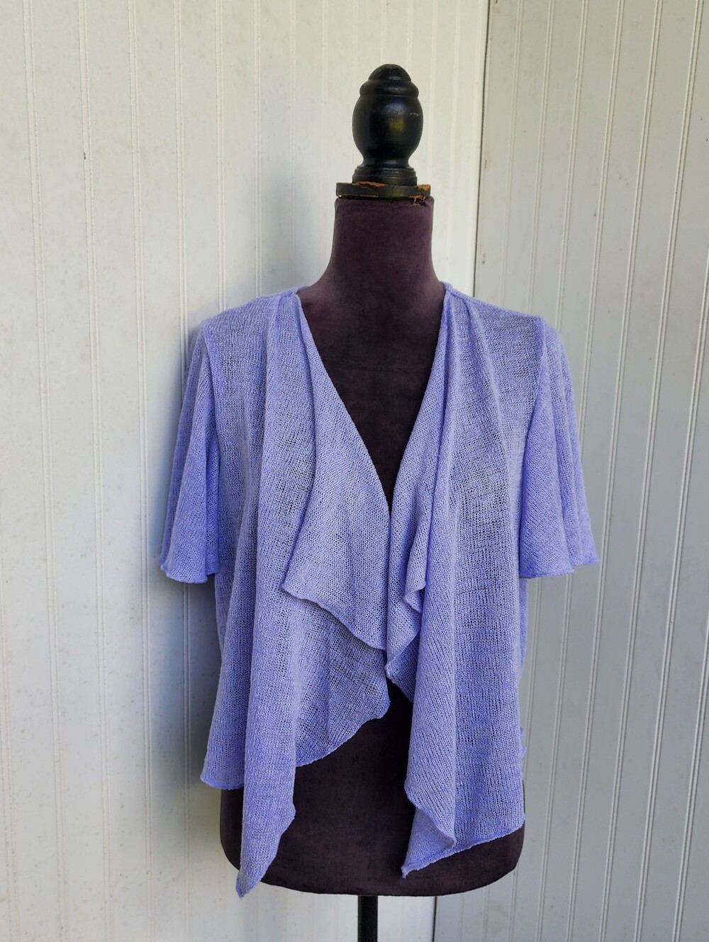 Perceptions Women Cardigan Pure Lilac Open Front Knit Top Short Sleeve Ruffle XL